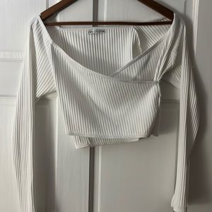 White Zara Cross Crop Long Sleeve Top